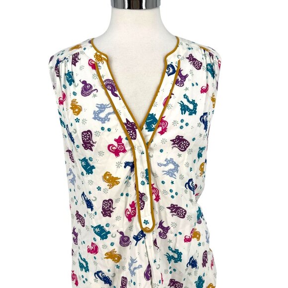 ModCloth Zodiac Print Sleeveless Blouse White Multicolor Size Large - Picture 2 of 13